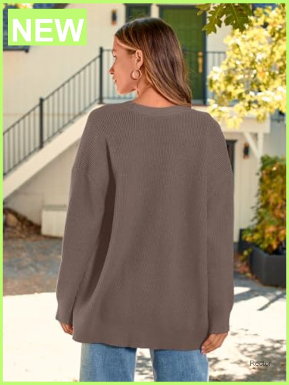 Oversized V-Neck Knit Cardigan with Button Front - 2025 Fall Trendy Top - Picture 6 of 7